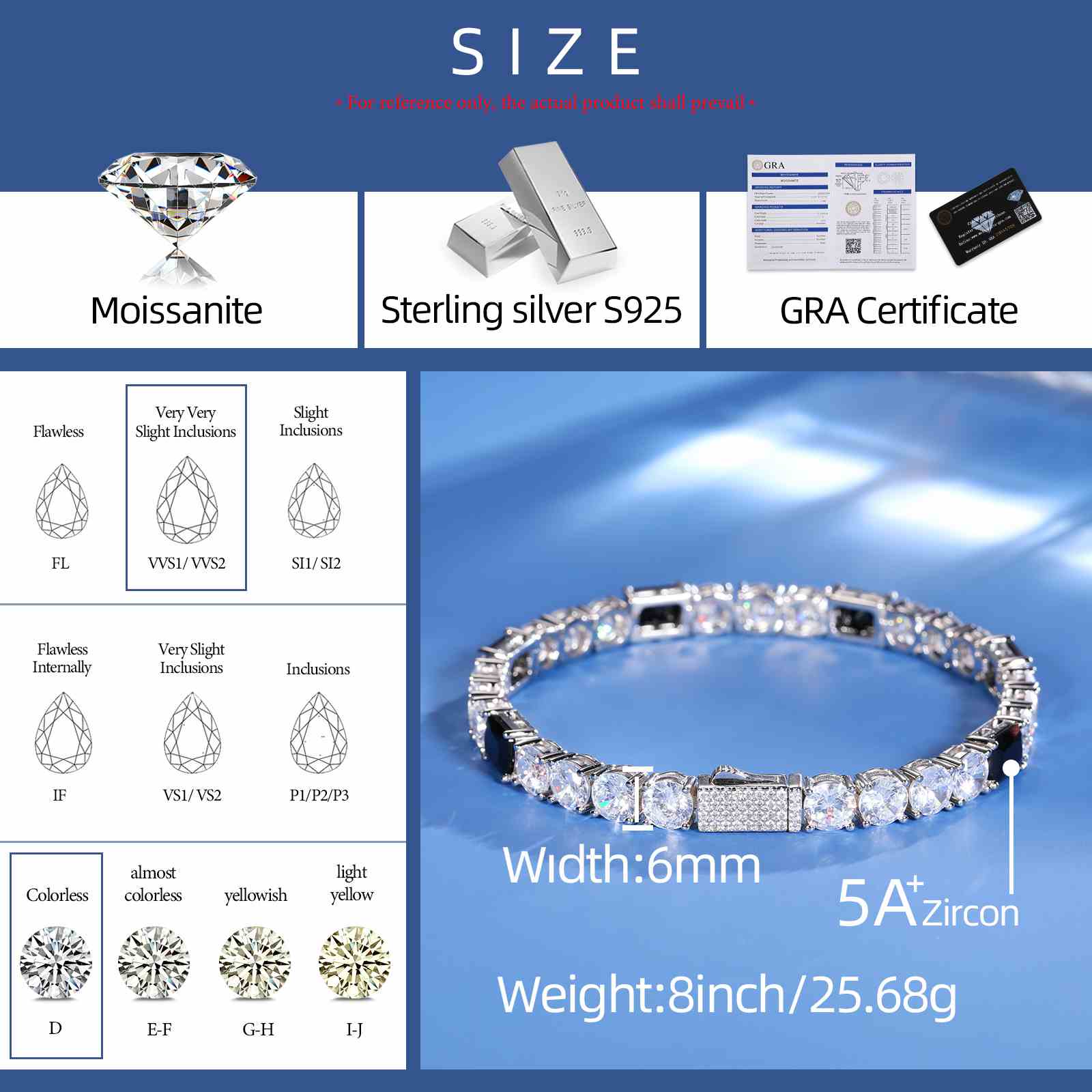 White Moissanite Mix Black CZ Cluster Tennis Bracelet