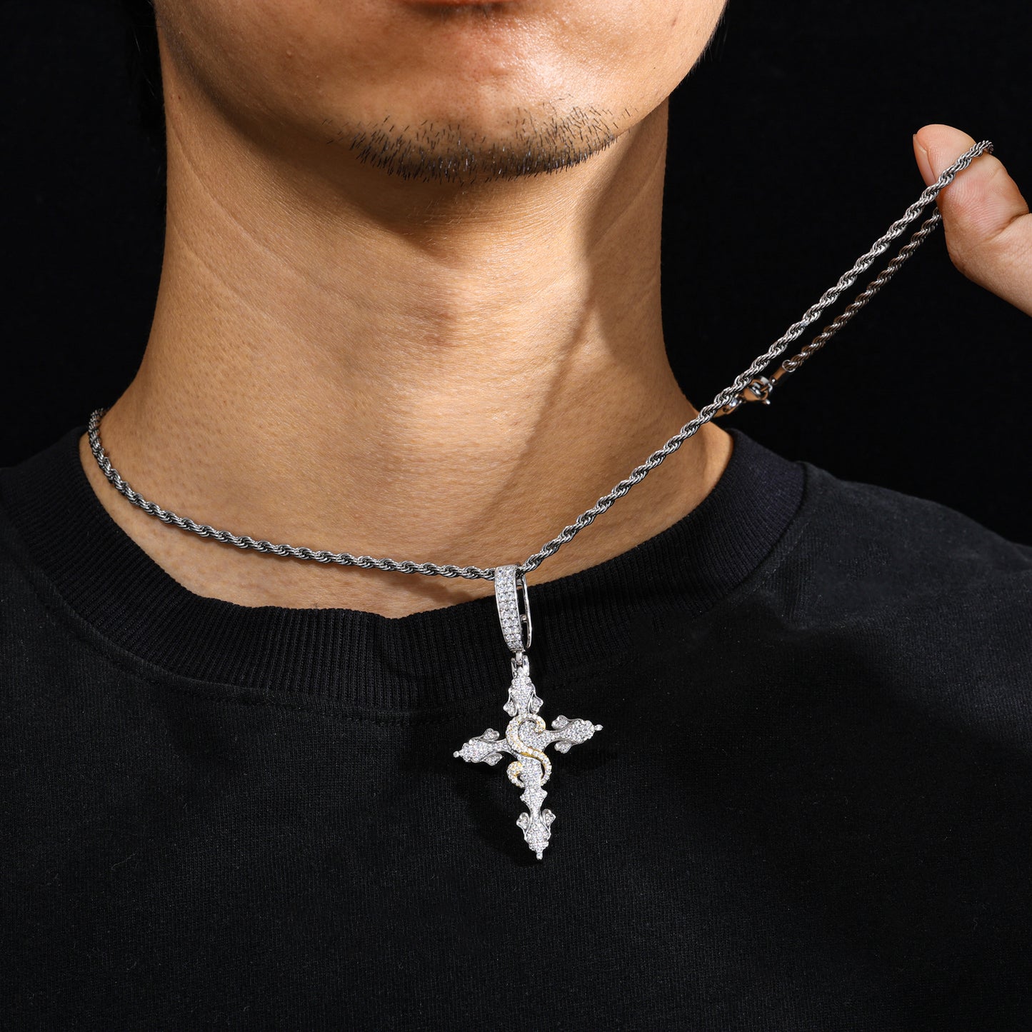 925 Silver Moissanite Serpent Cross Pendant TQP0615