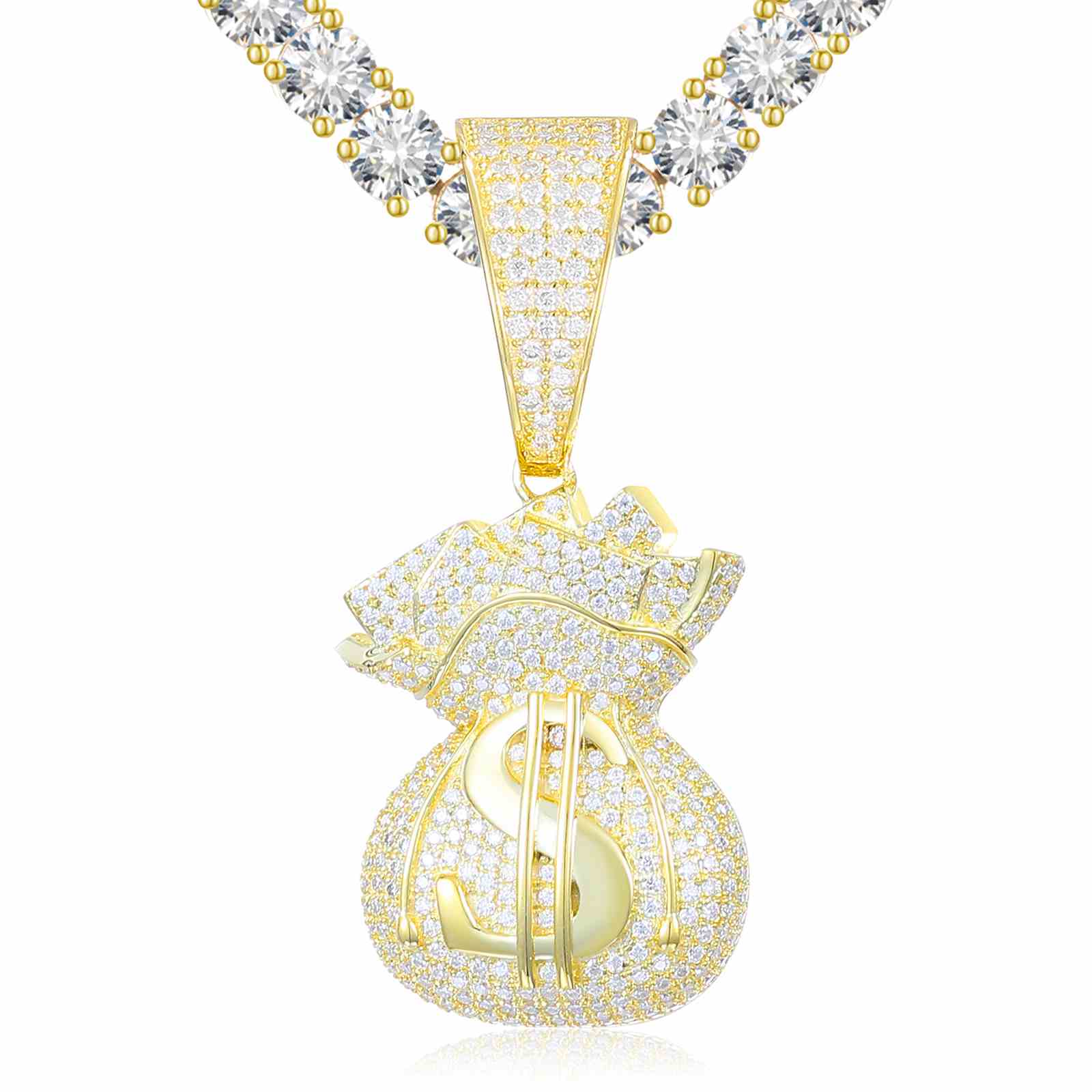 Iced Out Dollar Charm Pendant