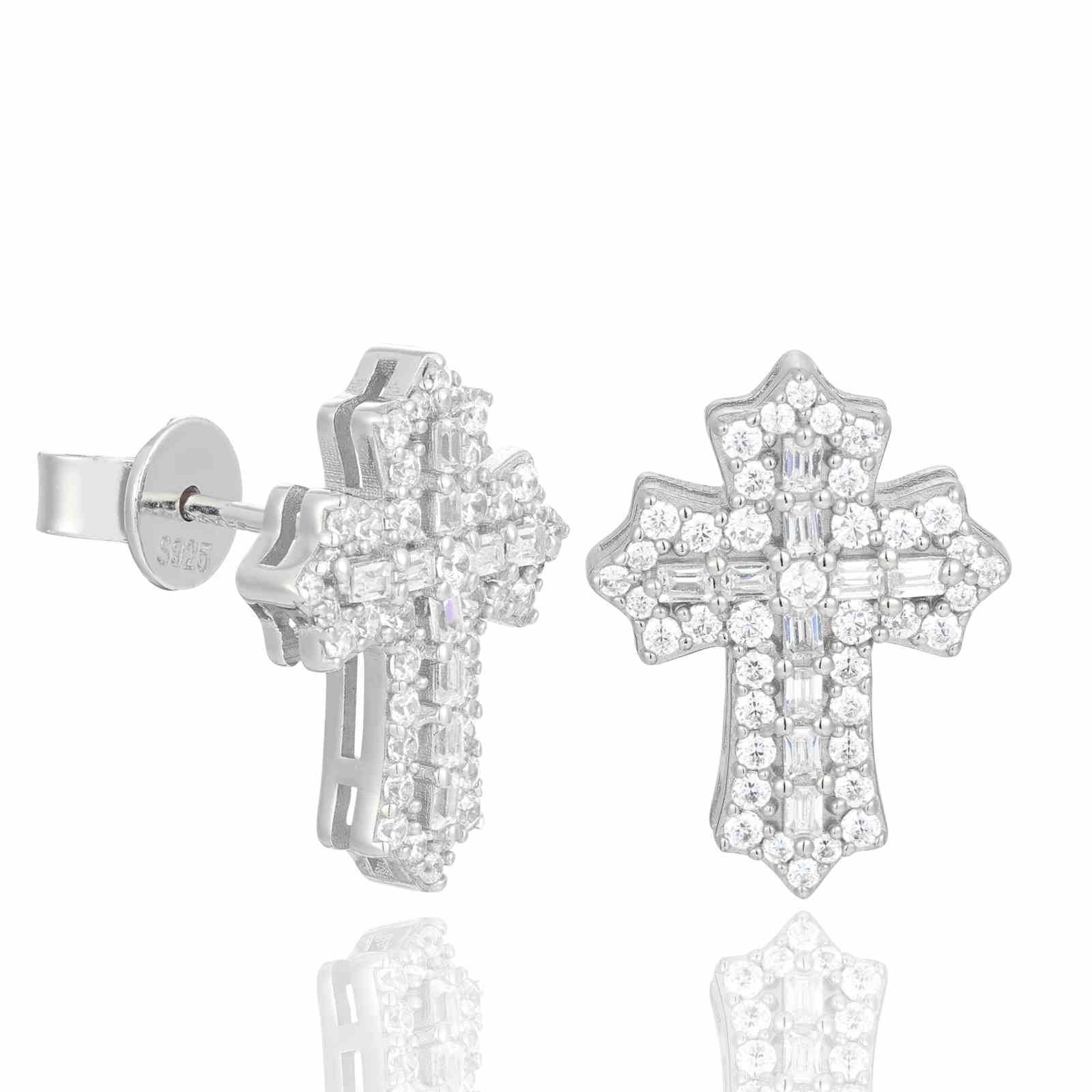 Baguette lris Cross Stud Earrings
