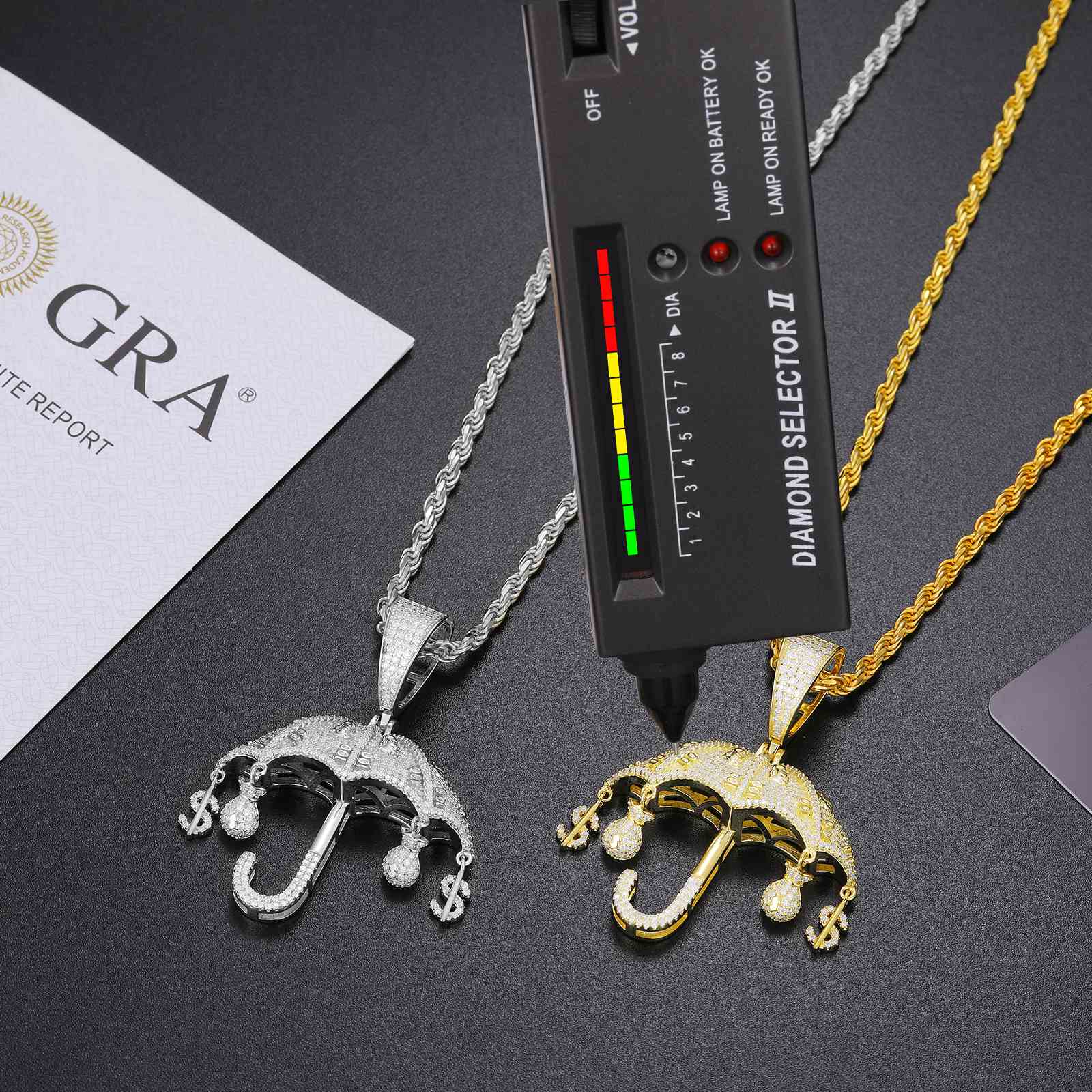 Umbrella Pendant With Money Bag and Dollar Charm