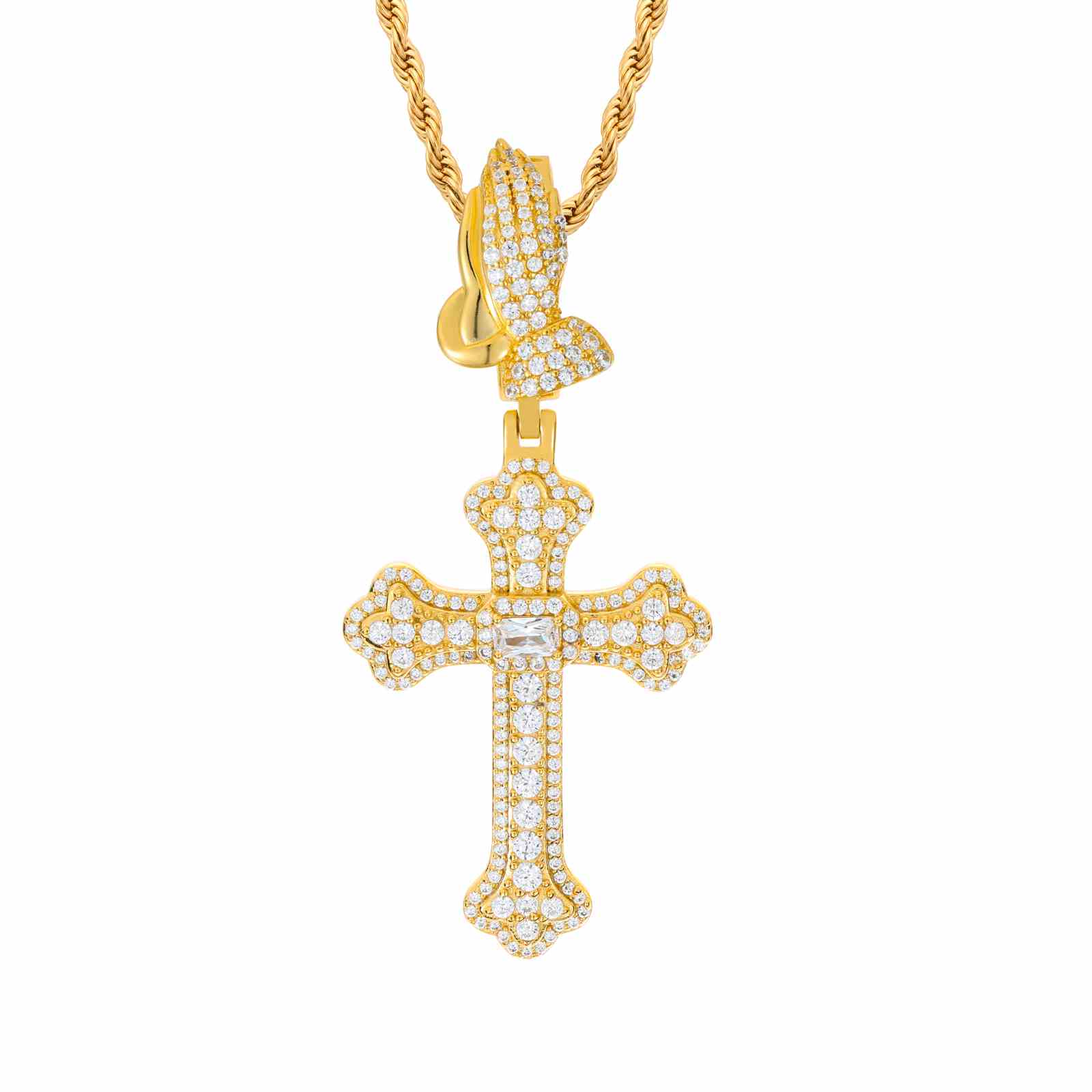 Pray Hand Buckle Iris Cross Pendant