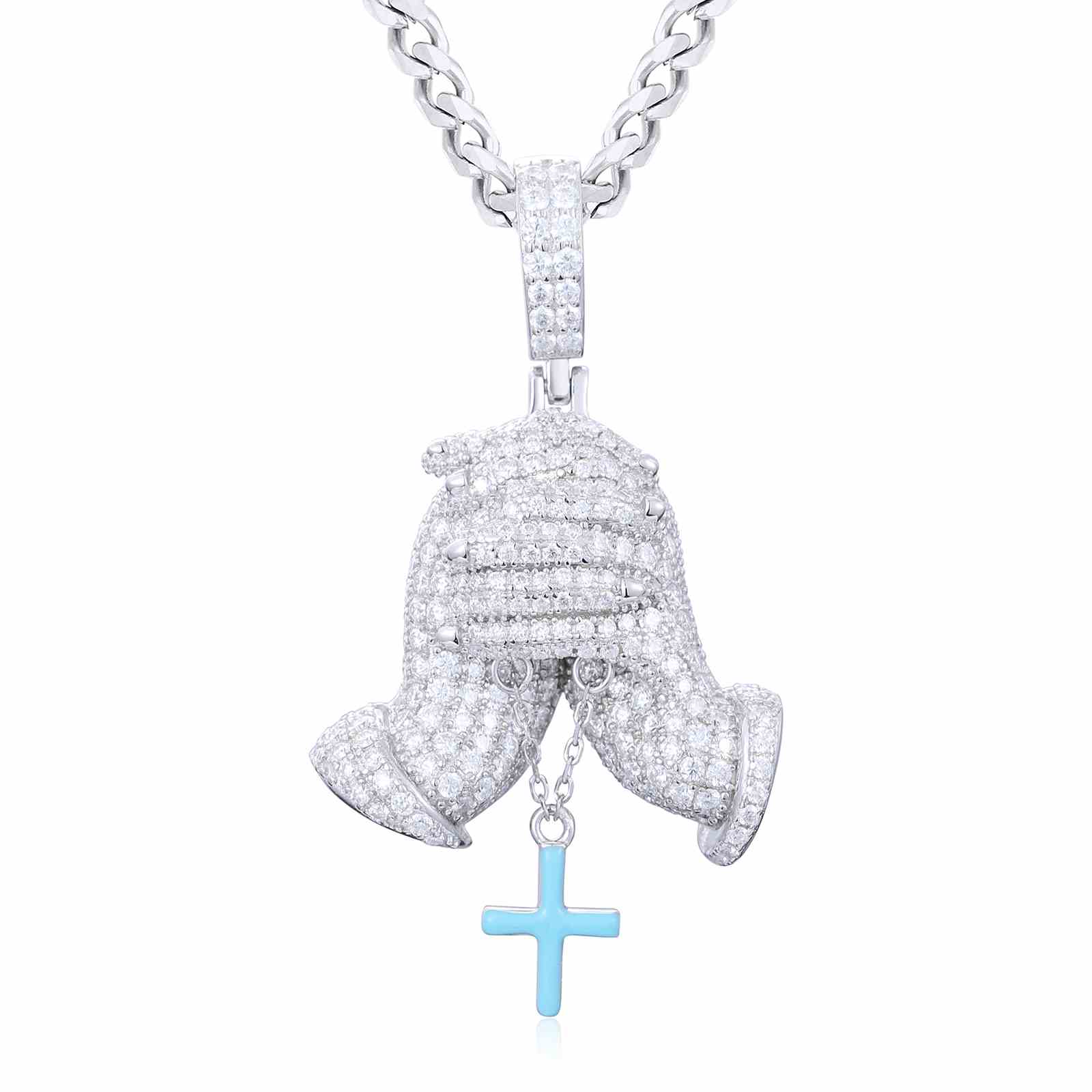 Pray Hand Pendant With Glowing Cross Charm