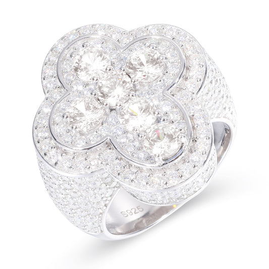 925 Silver Moissanite White Clover Halo Ring TQR0308