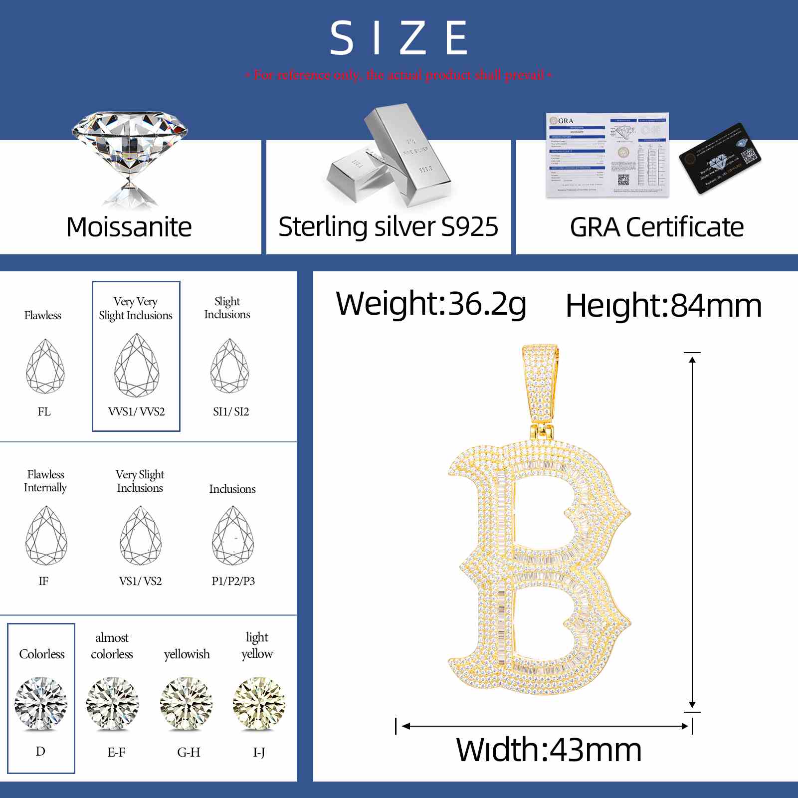 Big Size Baguette Diamond 26 Letters Pendant