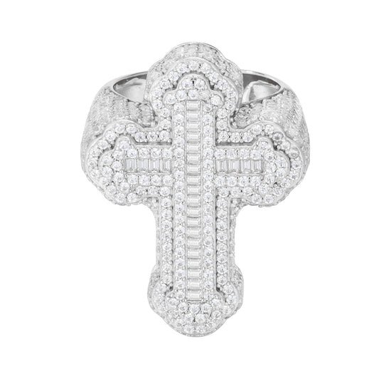 925 Silver Moissanite Domed Cross Ring for Men TQR0420