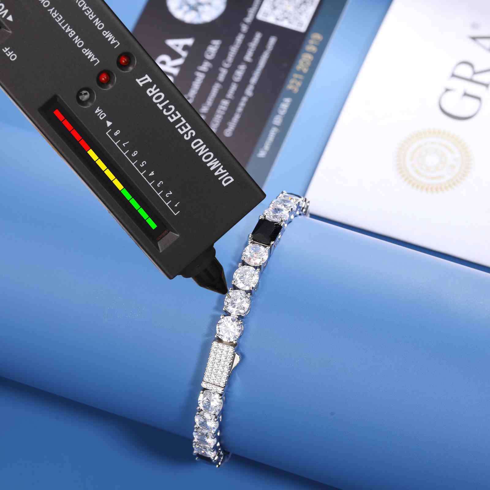 White Moissanite Mix Black CZ Cluster Tennis Bracelet