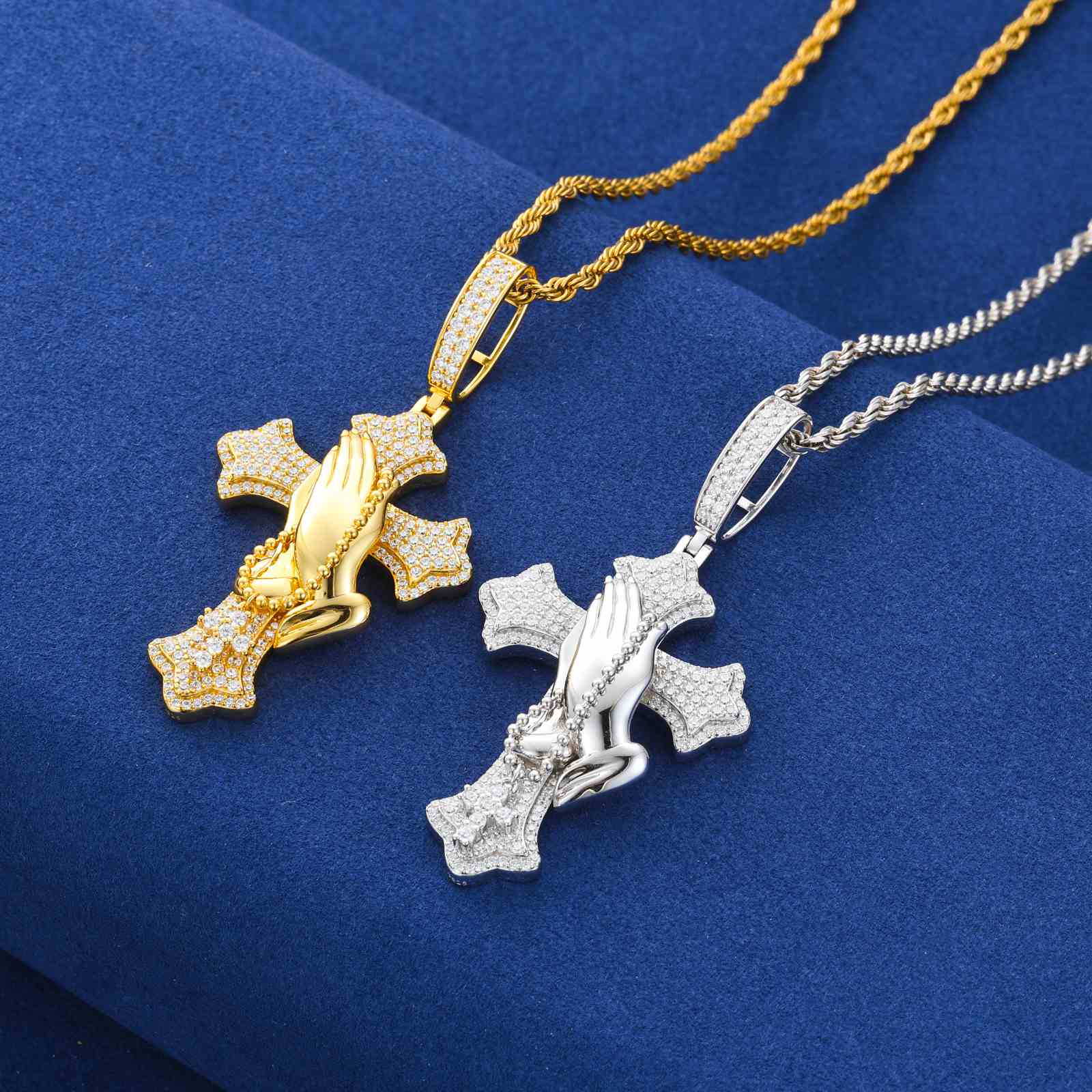 Iris Cross Pray Hands Link Small Cross Pendant