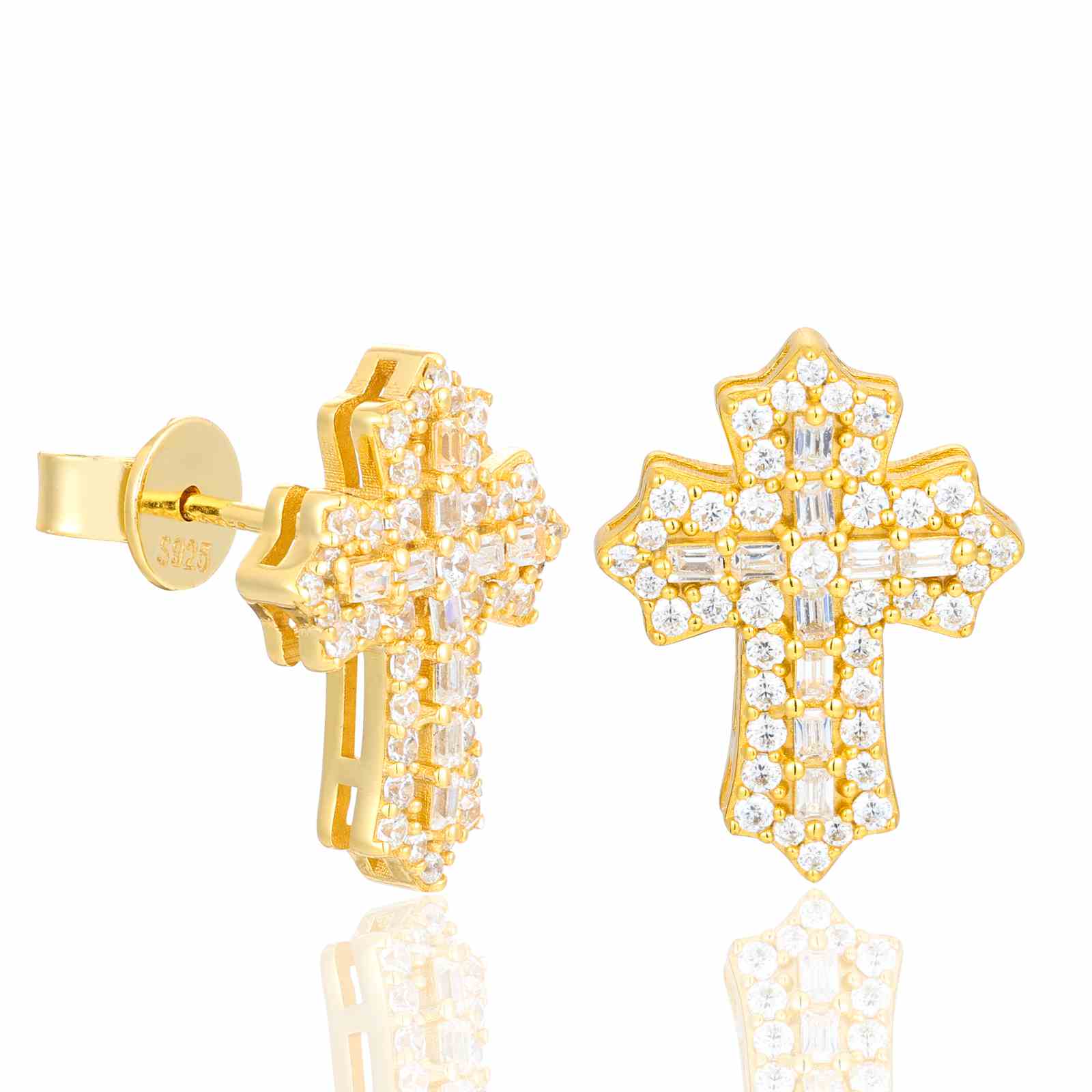 Baguette lris Cross Stud Earrings