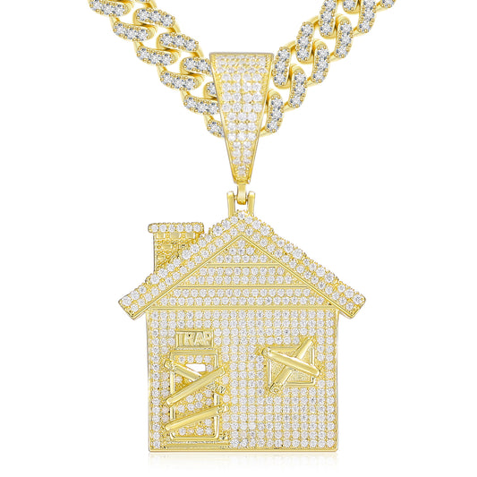 925 Silver Moissanite Iced Out House Pendant TQP0242