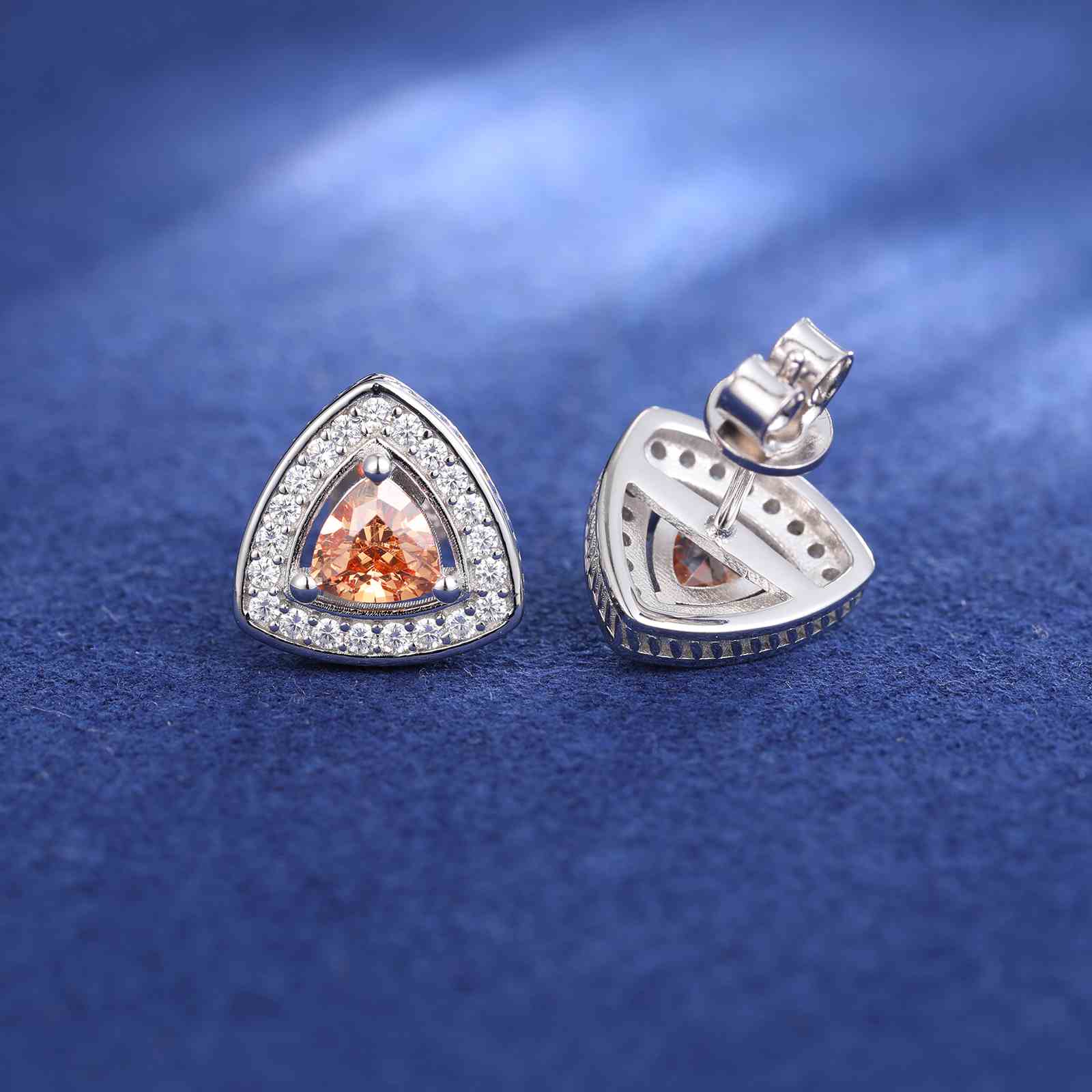 Triangle Color CZ Halo Stud Earring
