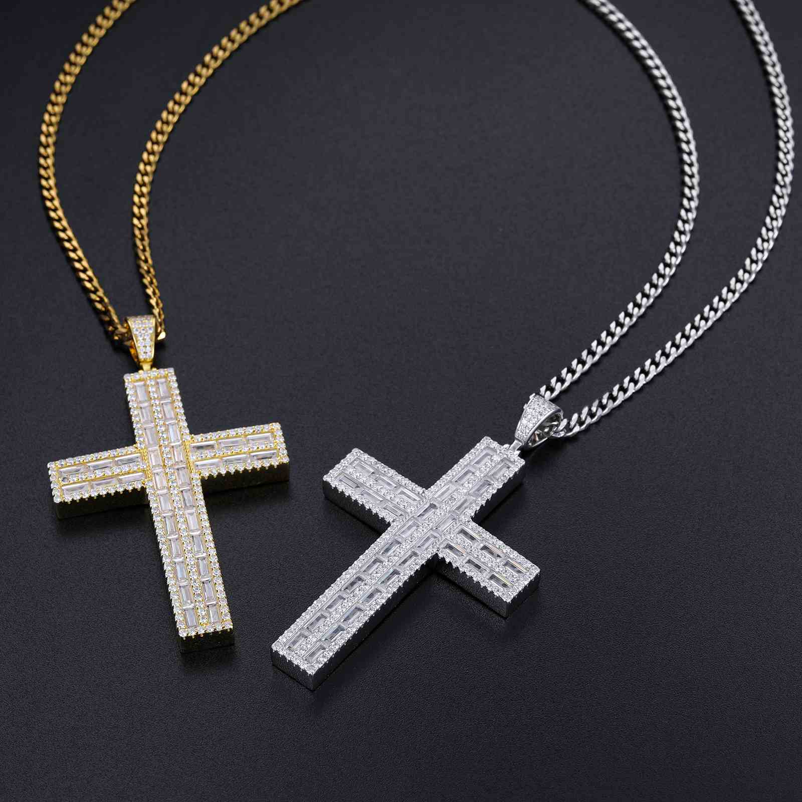 5 Rows Baguette Cross Pendant