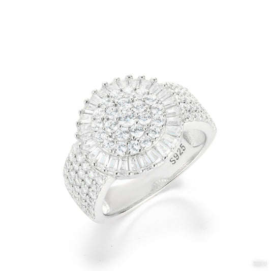 925 Silver Moissanite Sunburst Halo Statement Ring for Men TQR0421