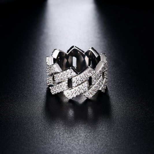 925 Silver Moissanite Cuban Link Ring TQR0043