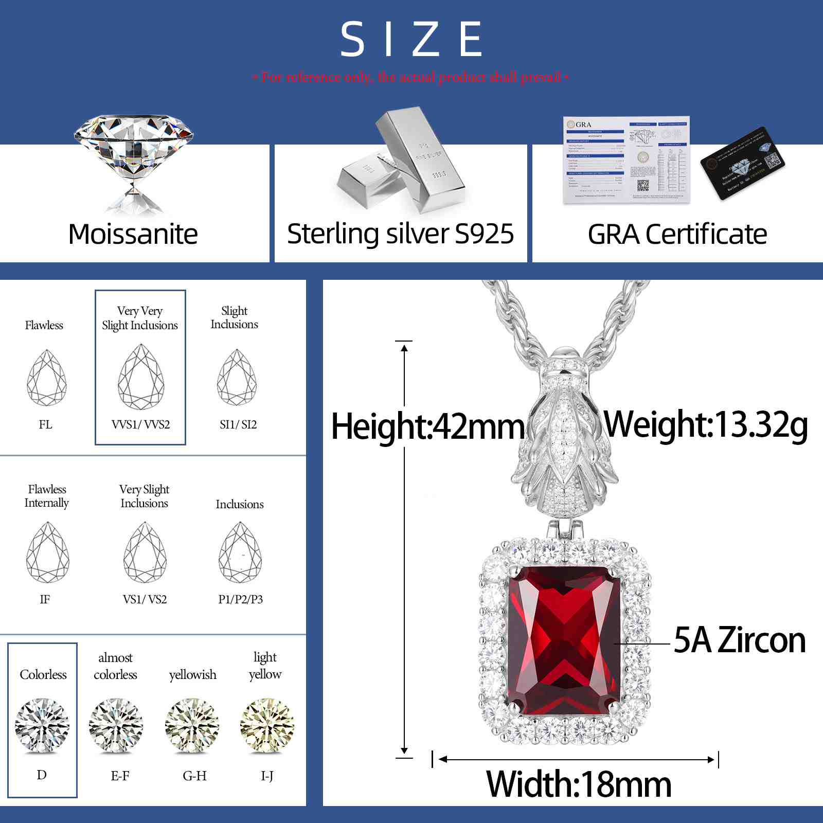 Cushion Cut CZ Dragon Head Clasp Pendant