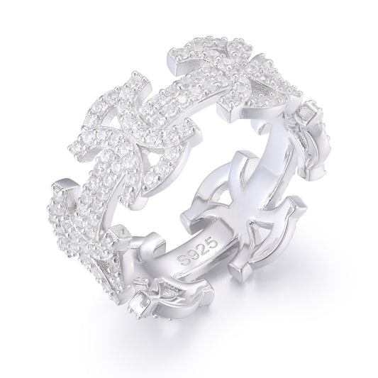 925 Silver Moissanite Gothic Cross Link Ring TQR0353