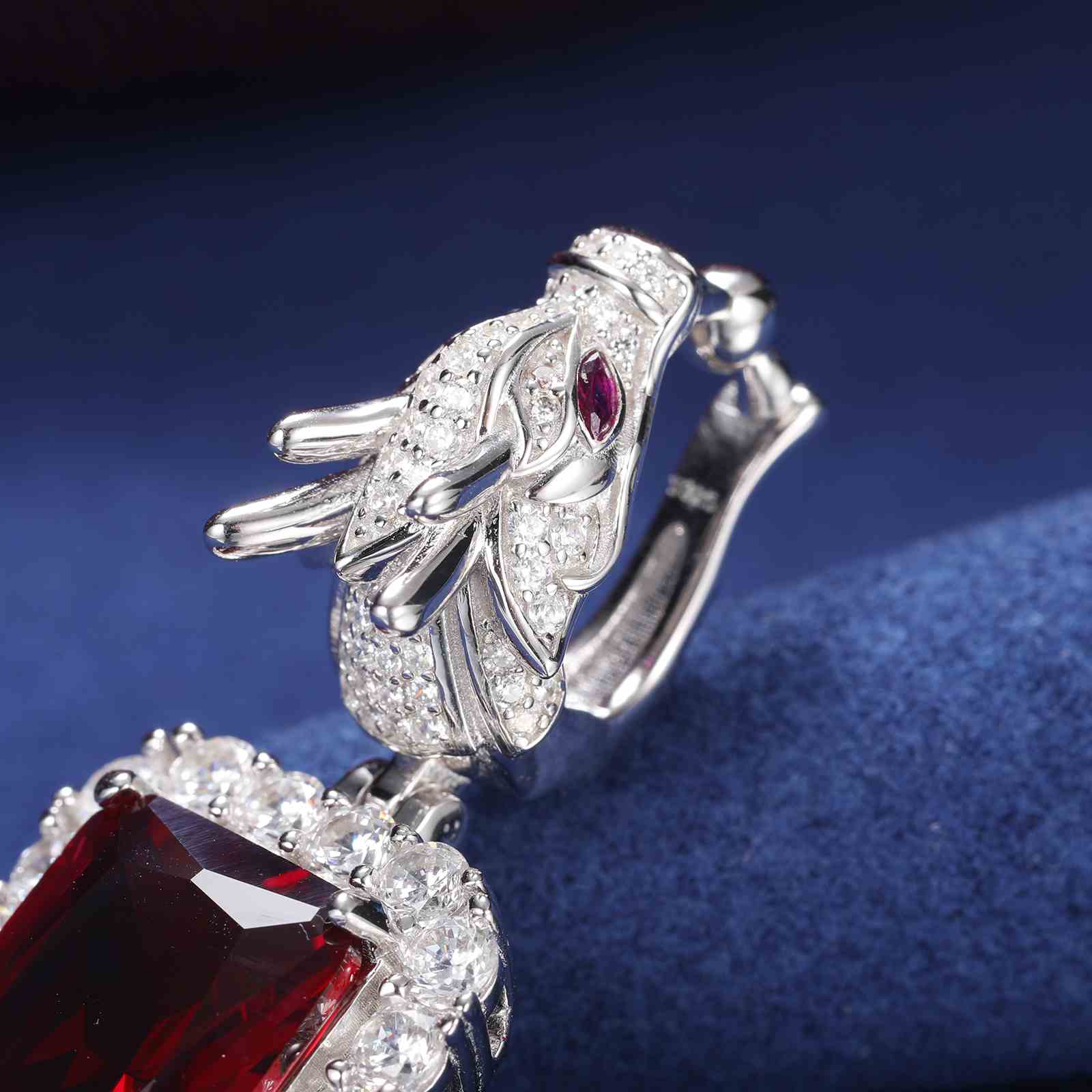 Cushion Cut CZ Dragon Head Clasp Pendant