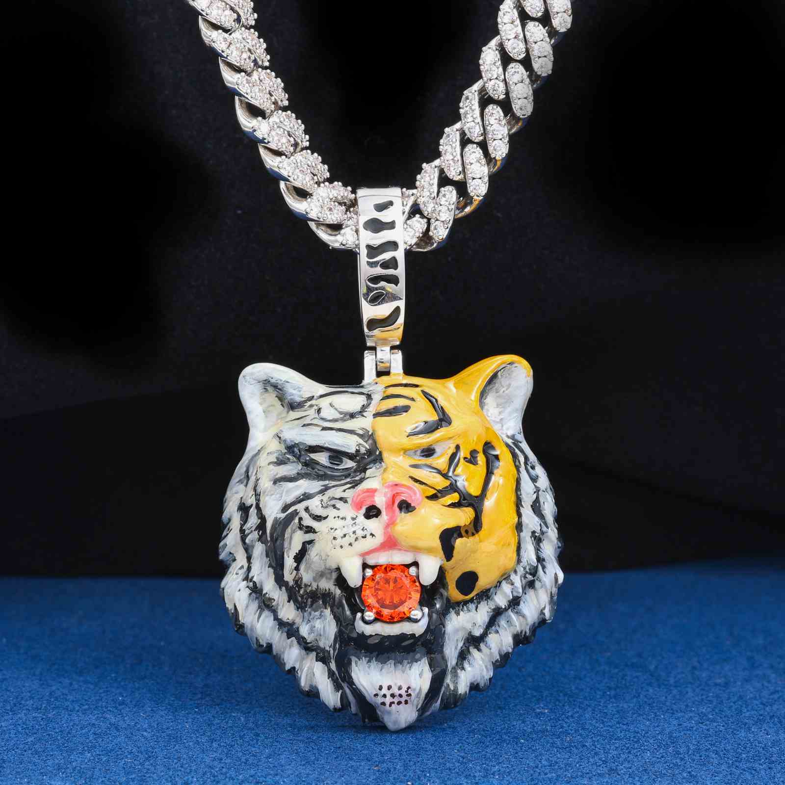 Enamel Double Fury Tiger Pendant