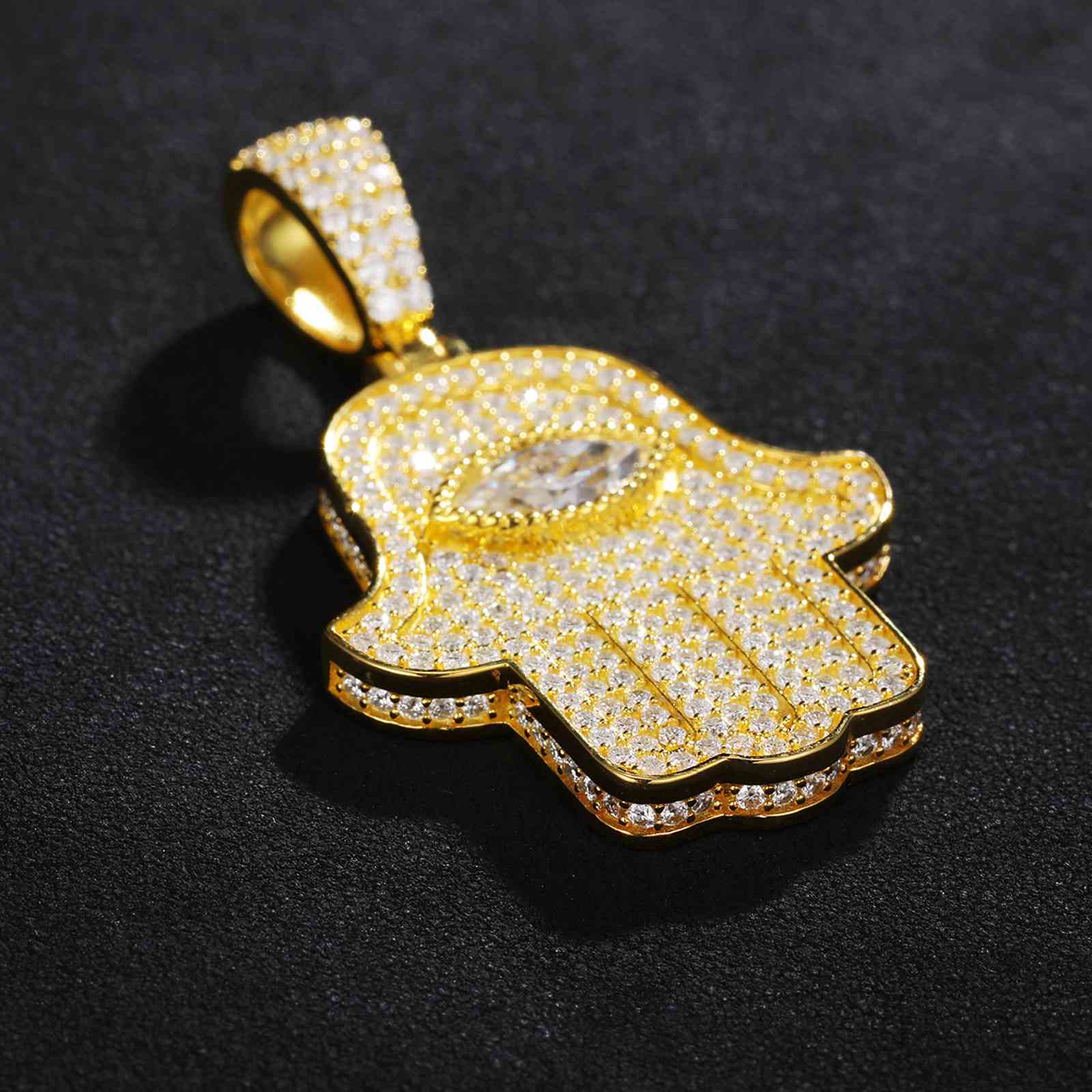 Pear Cut Evil Eye Hamsa Hand Pendant
