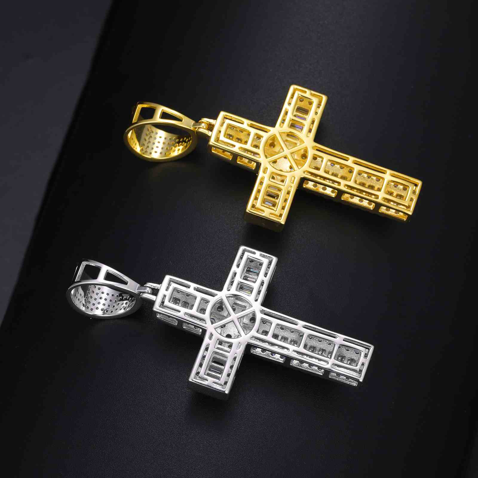 Flower Baguette Cross Pendant