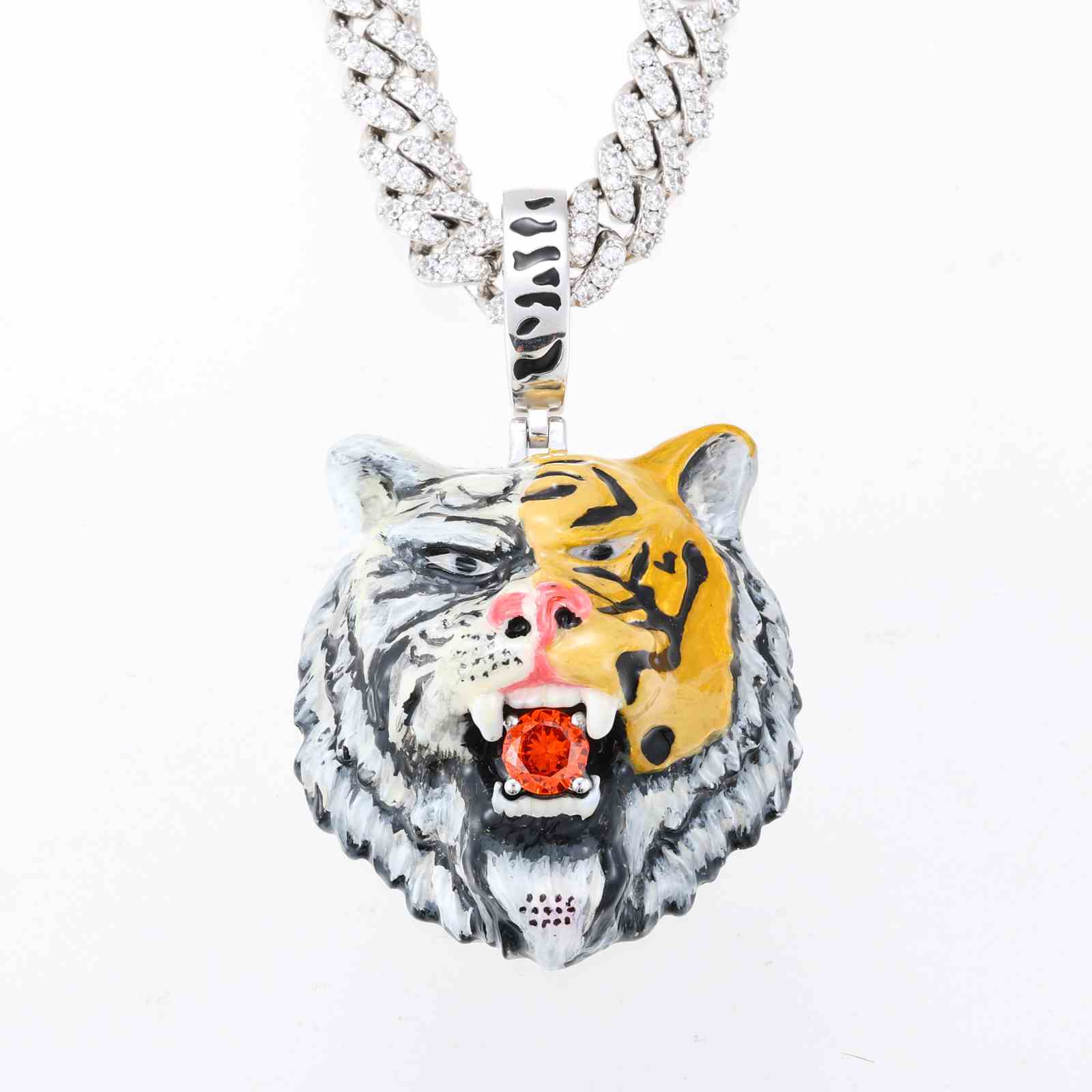 Enamel Double Fury Tiger Pendant