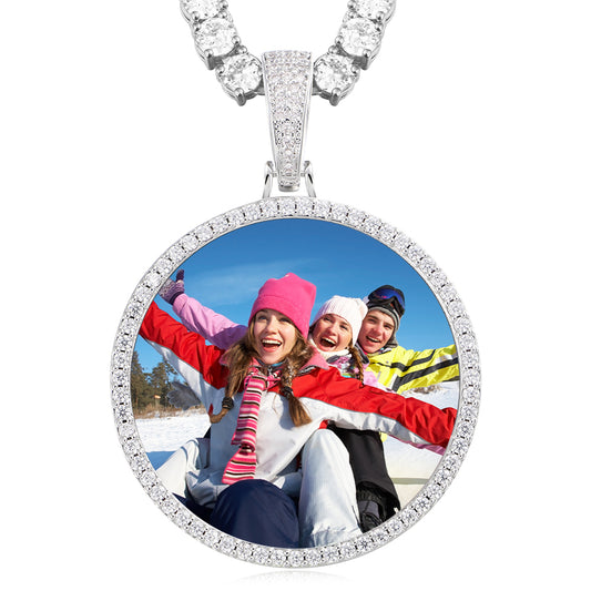 Custom Photo Round Pendant Iced Picture Frame Jewelry CZP0363