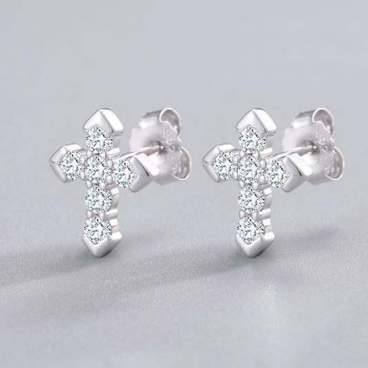 925 Silver Moissanite Five Stone Cross Cluster Stud Earrings TQE0085