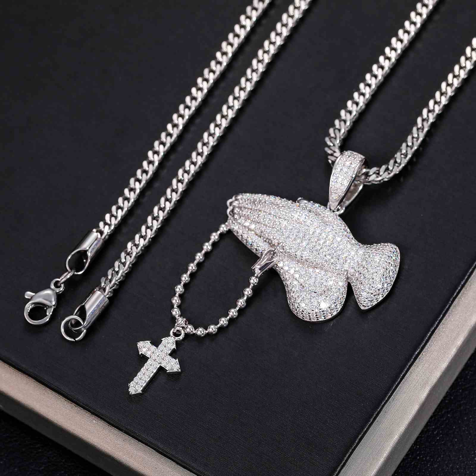 Pray Hand Pendant With Cross Charm
