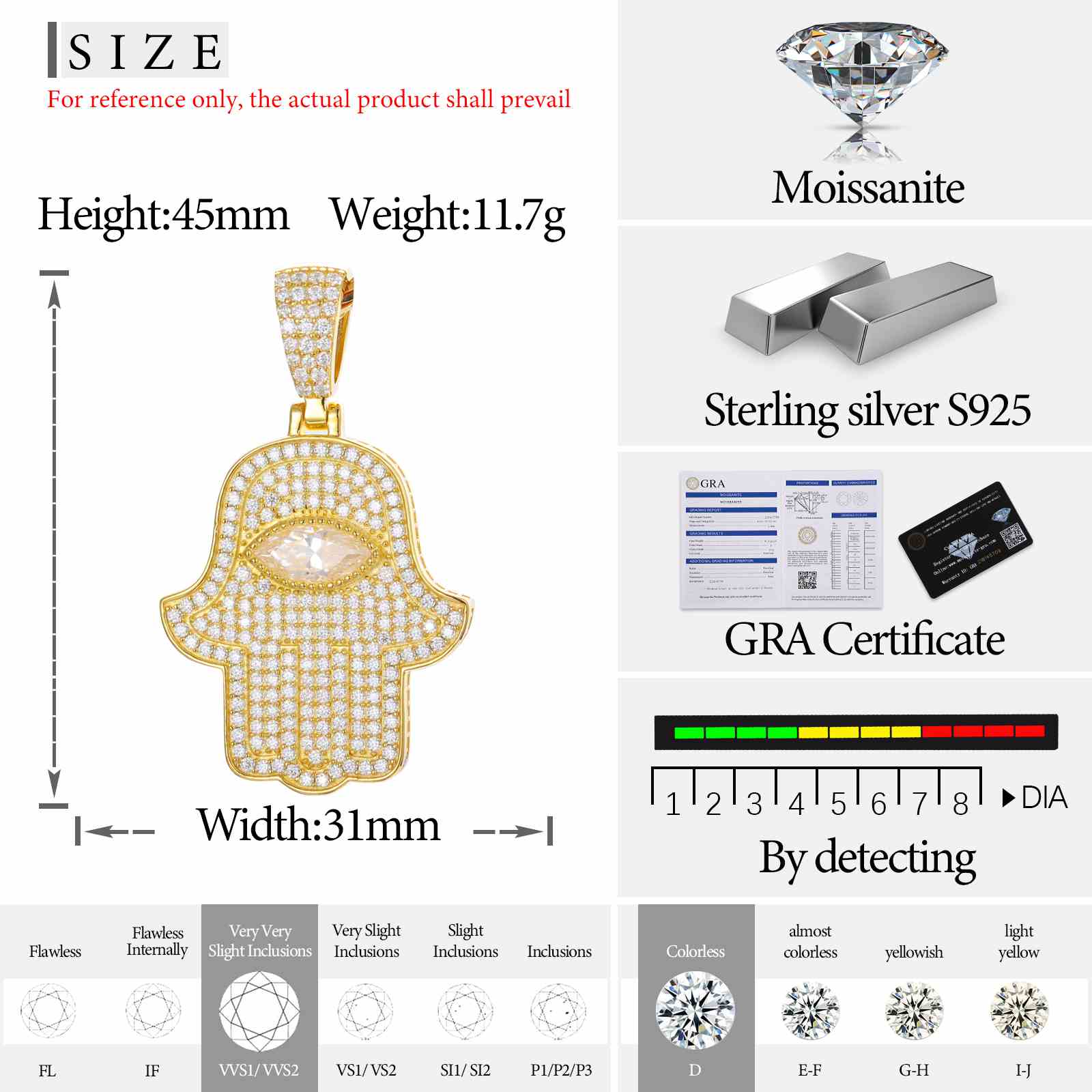 Pear Cut Evil Eye Hamsa Hand Pendant