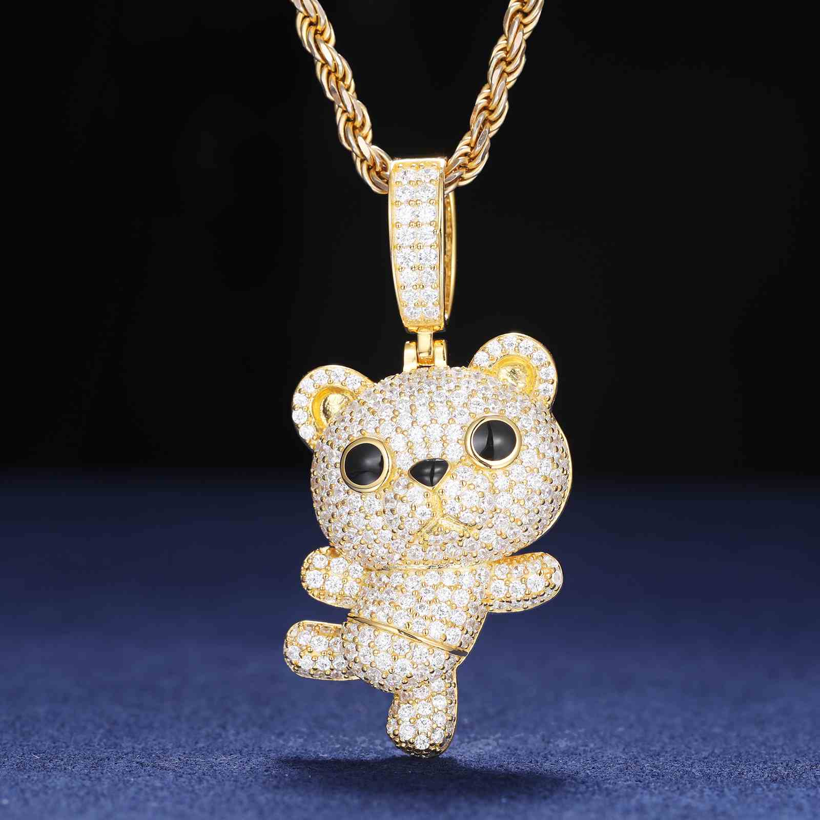 Micro Moissanite Dancing Little Bear Pendant