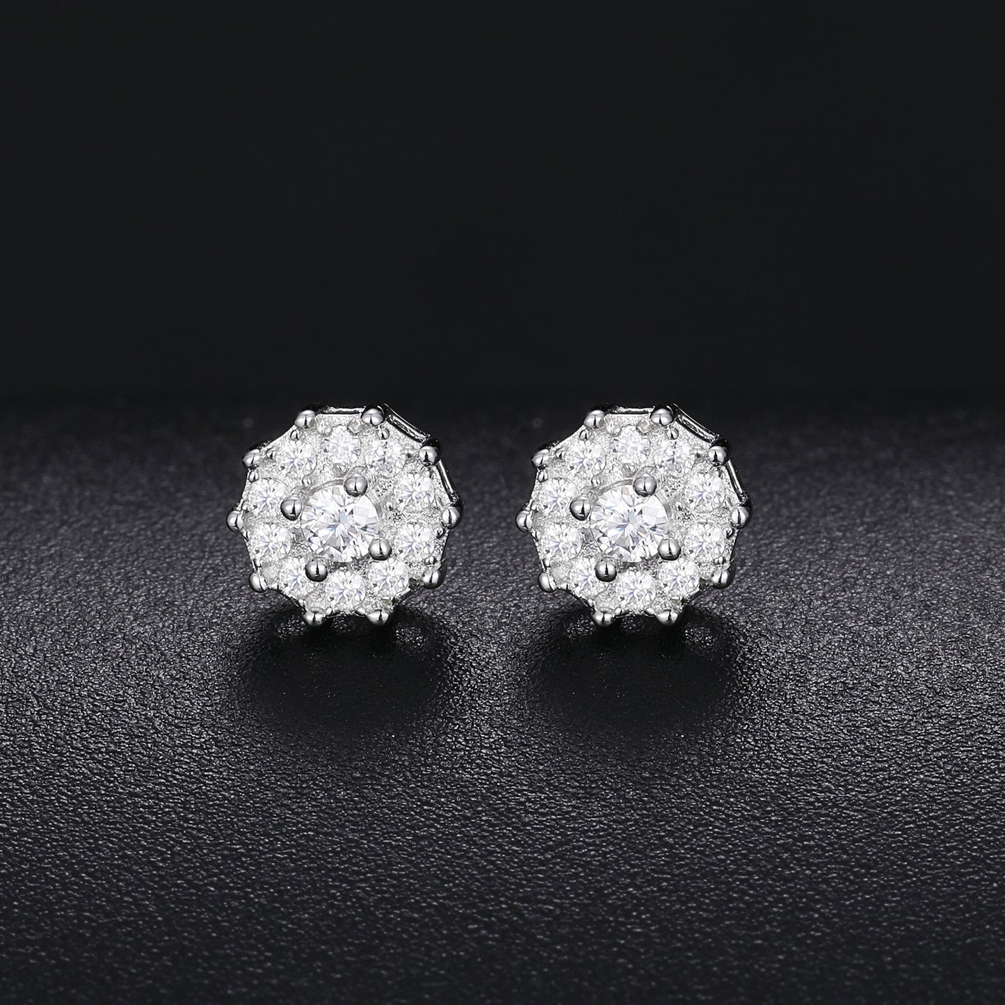 925 Silver Moissanite Round Halo Screw Back Stud Earrings TQE0150