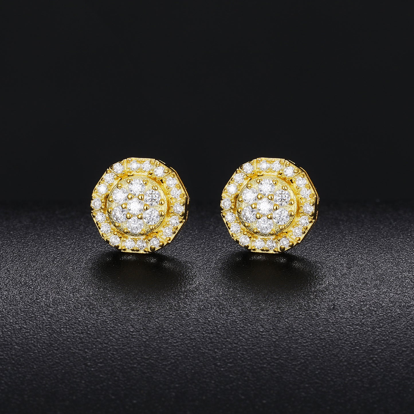 925 Silver Moissanite Octagonal Medallion Cluster Stud Earrings TQE0156