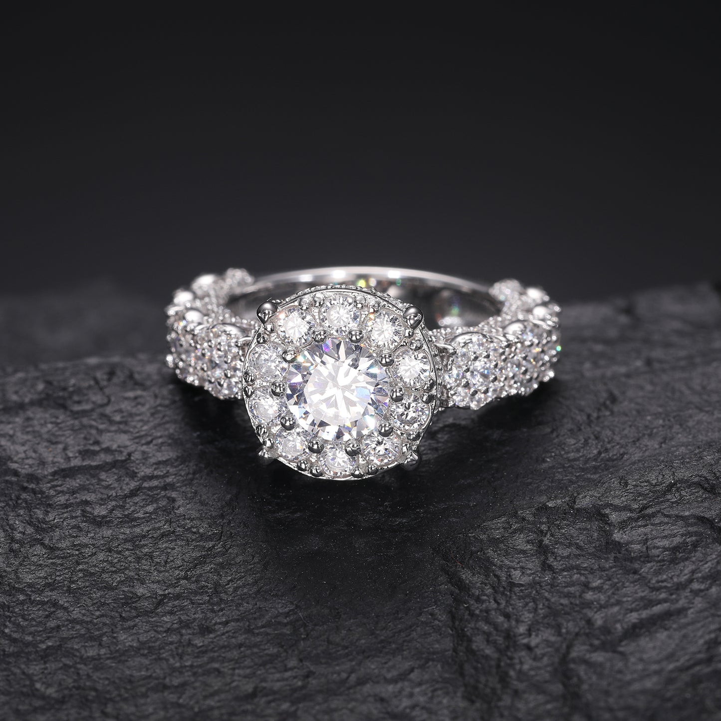 925 Silver Moissanite Round Halo Link Ring TQR0316