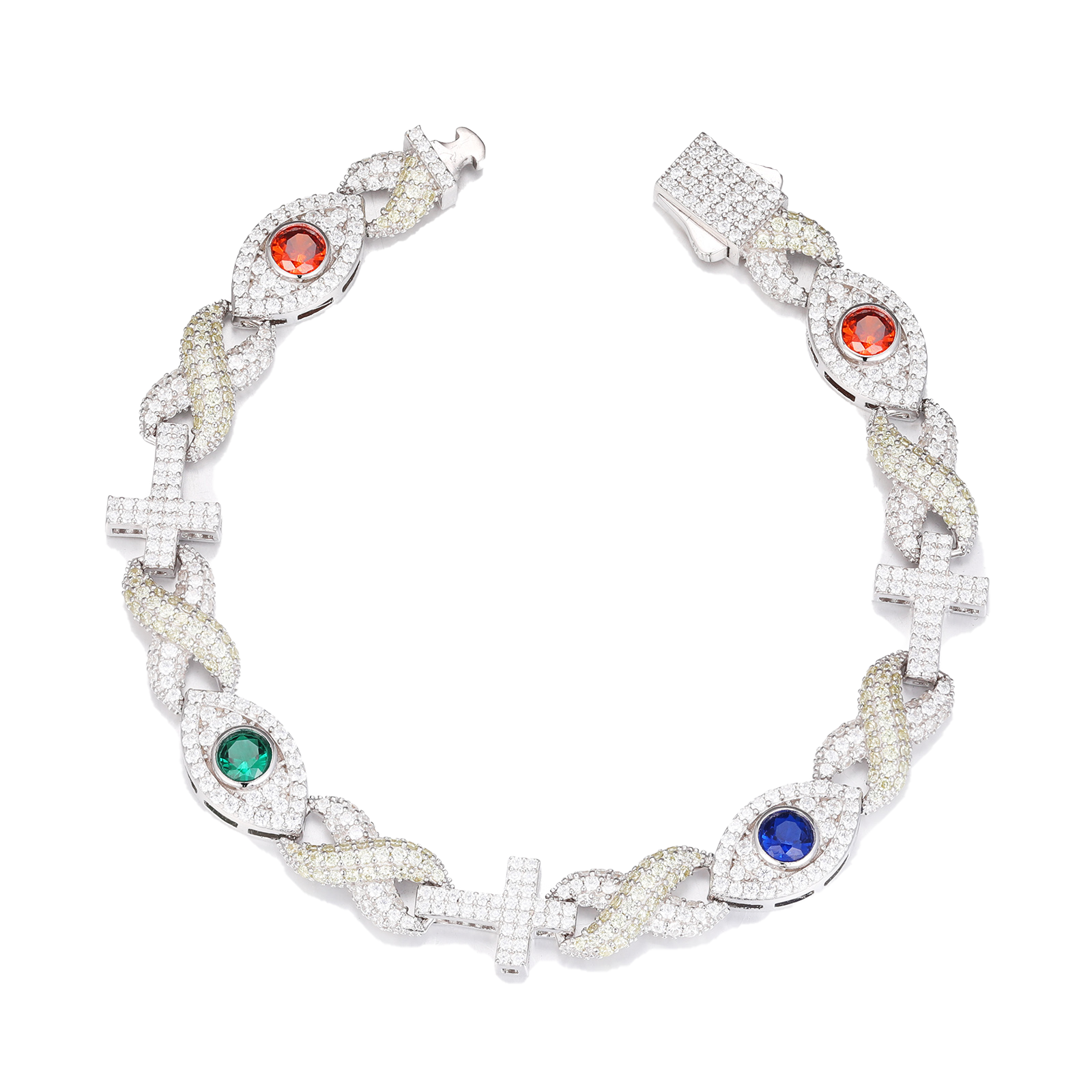 10mm Infinity Cross Evil Eye Cuban Bracelet