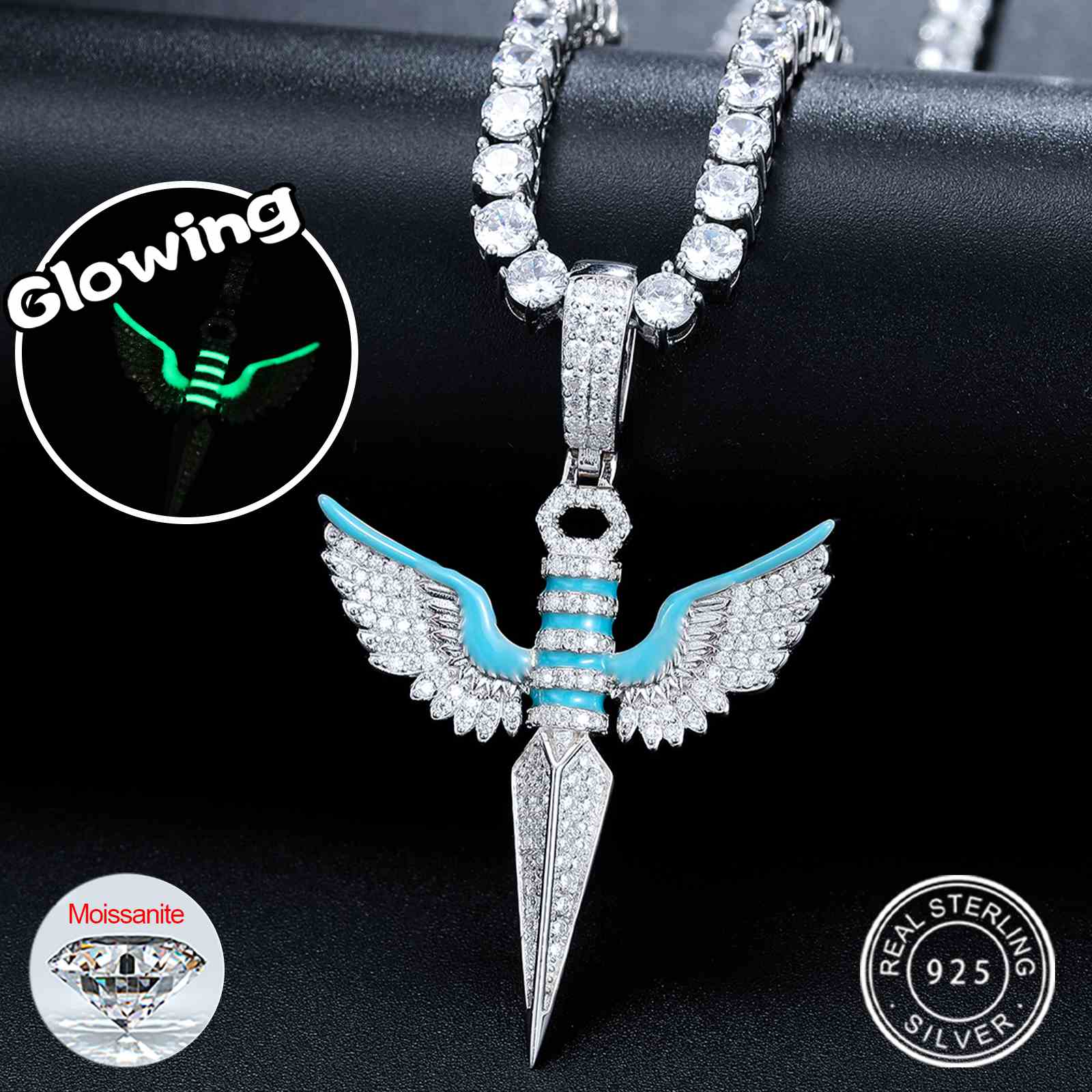 Glow In The Dark Dagger Wing Pendant