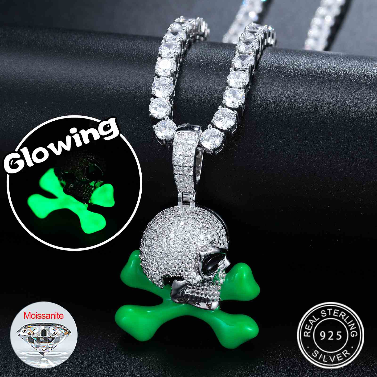 Glowing Skeleton Danger Sign Pendant