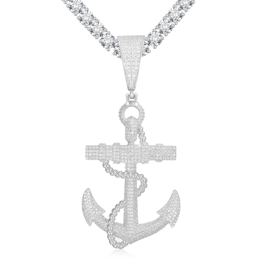925 Silver Moissanite Nautical Anchor Pendant TQP0250