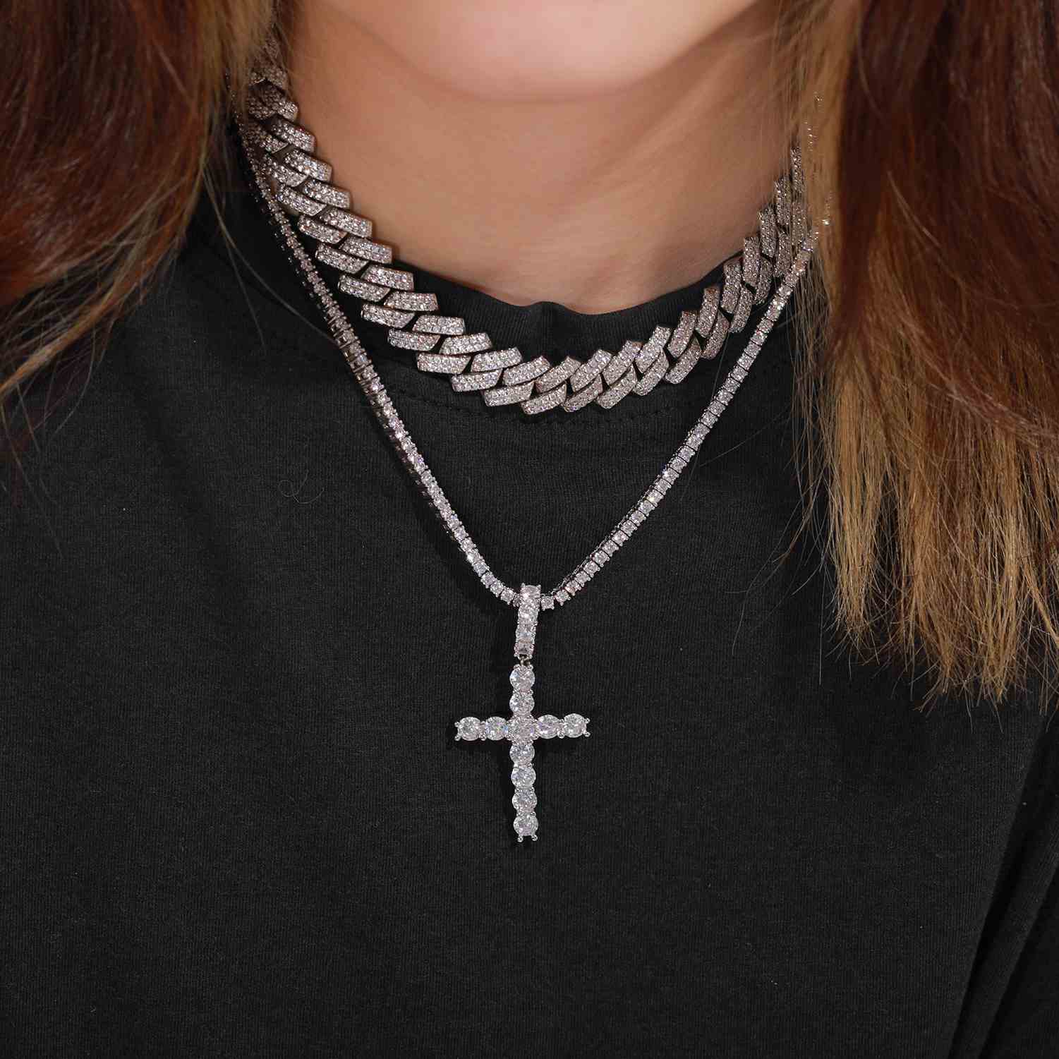 1 Row Iced Out Cross Pendant