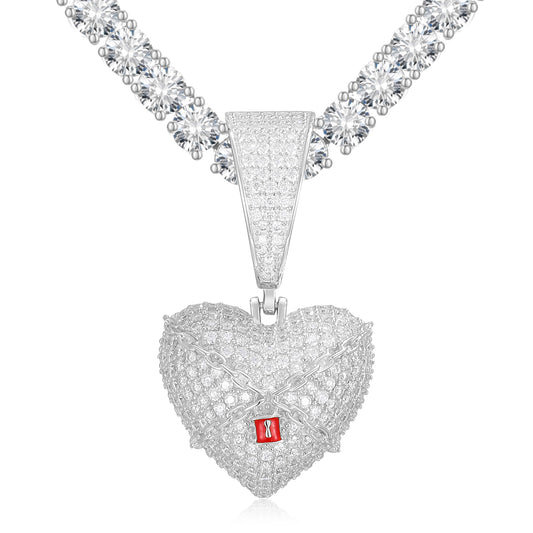 925 Silver Moissanite Iced Out Heart Pendant TQP0248