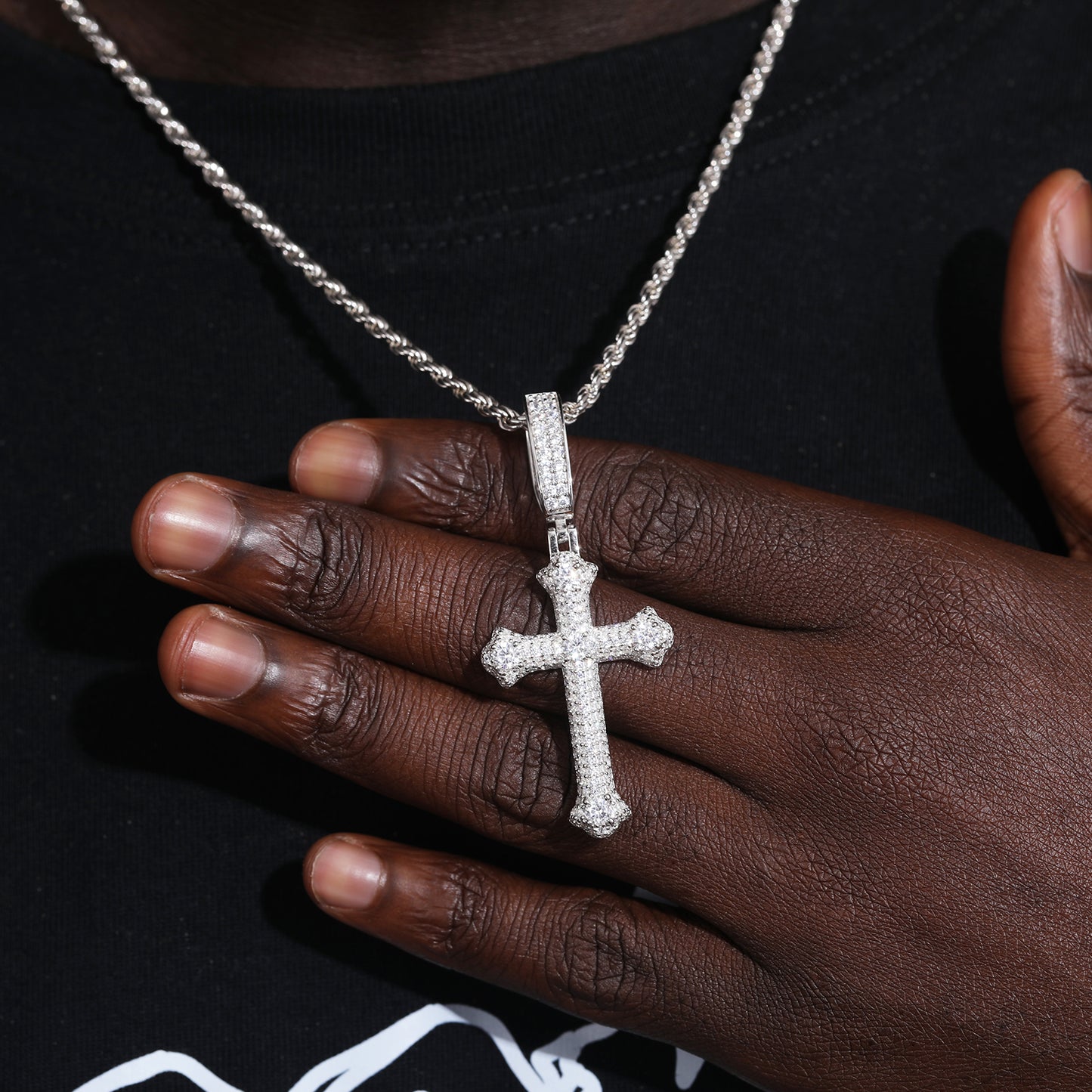 925 Silver Moissanite Bone Cross Pendant TQP0439