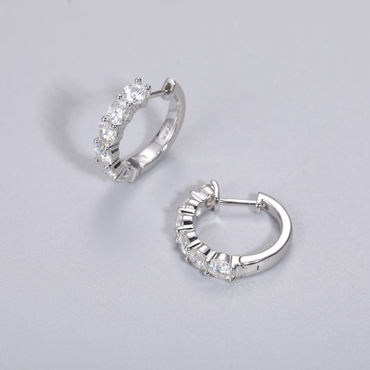 925 Silver Moissanite Graduated Round Huggie Hoop Earrings TQE0099