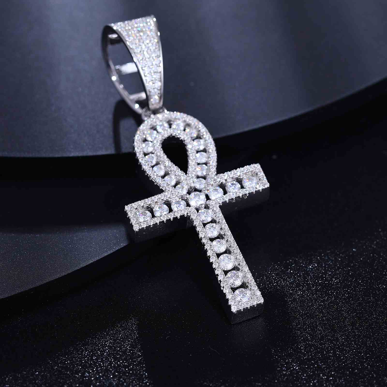 Iced Out Halo Ankh Cross Pendant