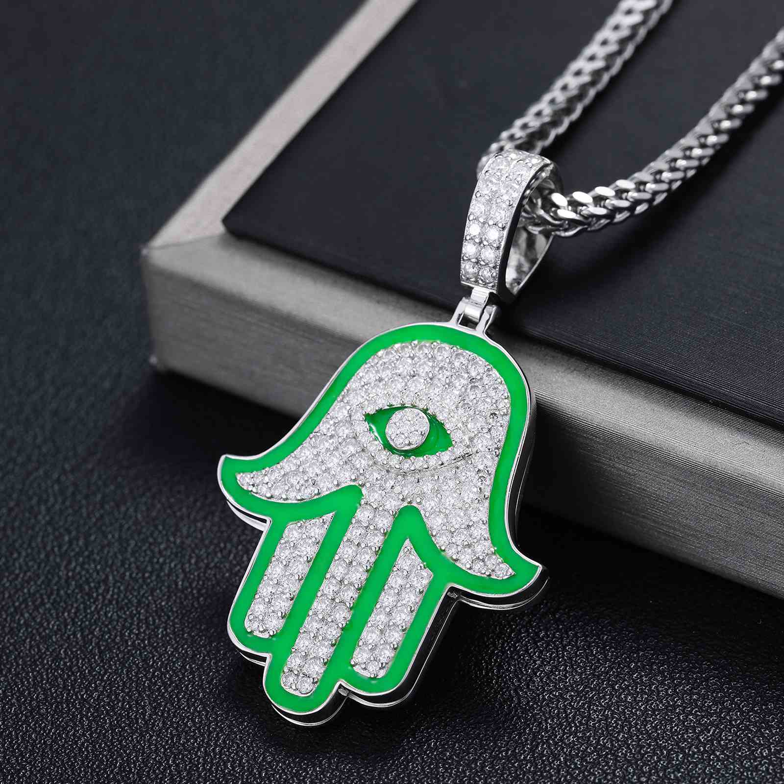 Glowing Evil Eye Hamsa Hand Pendant