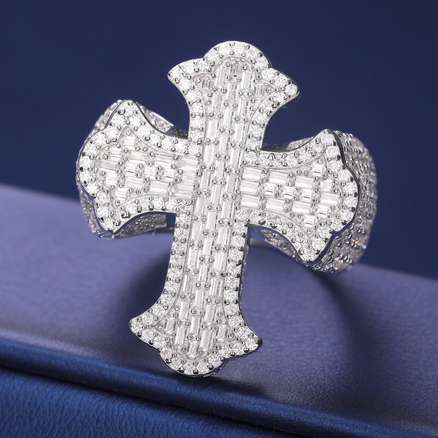 925 Silver Moissanite Baguette Cross Signet Ring for Men TQR0323
