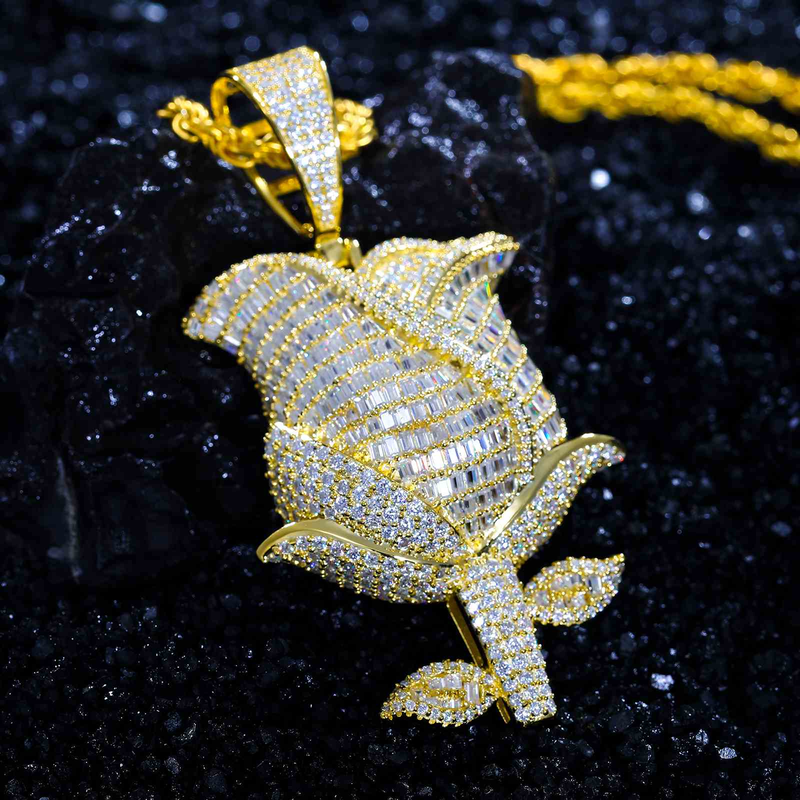 Baguette Moissanite Rose Pendant