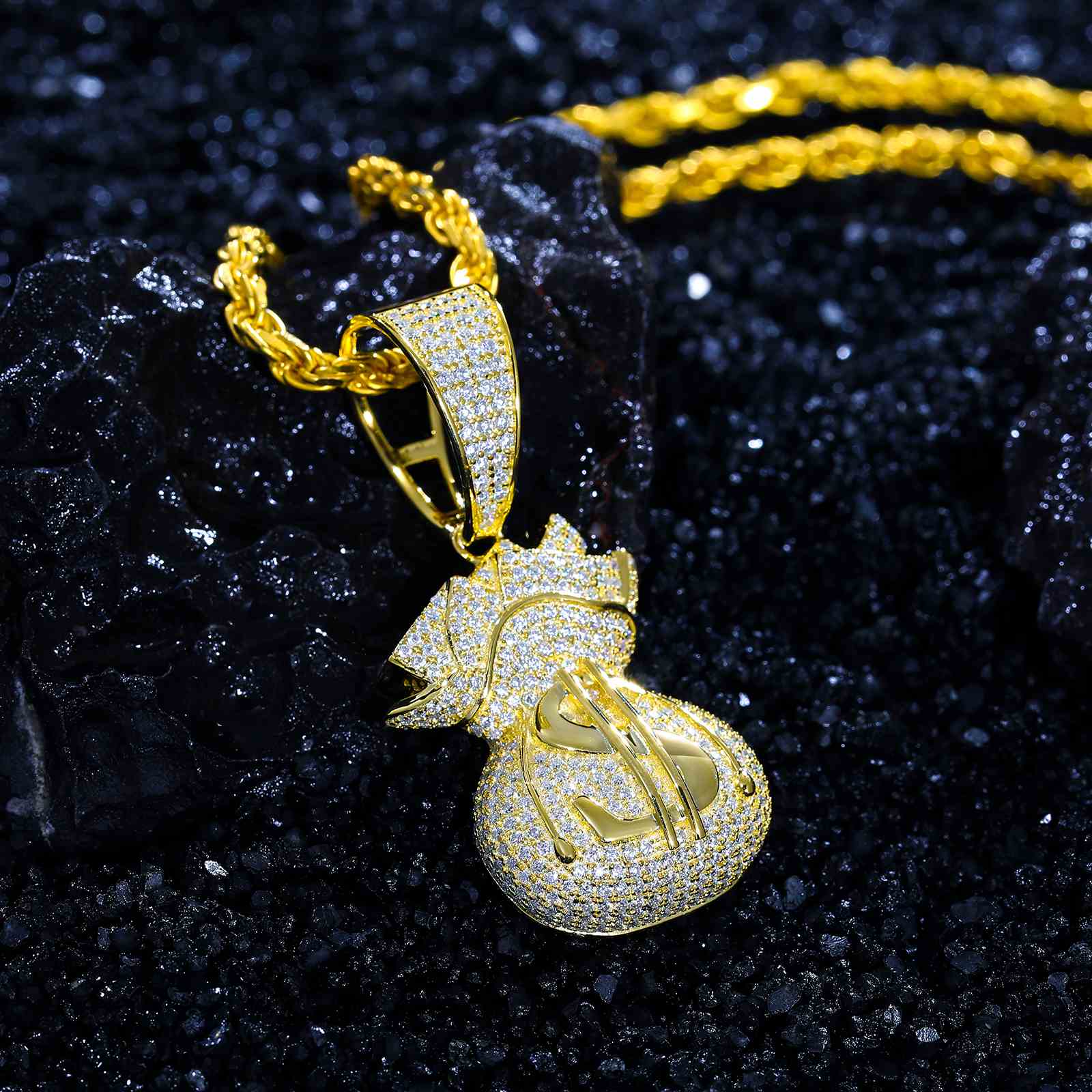 Iced Out Dollar Charm Pendant