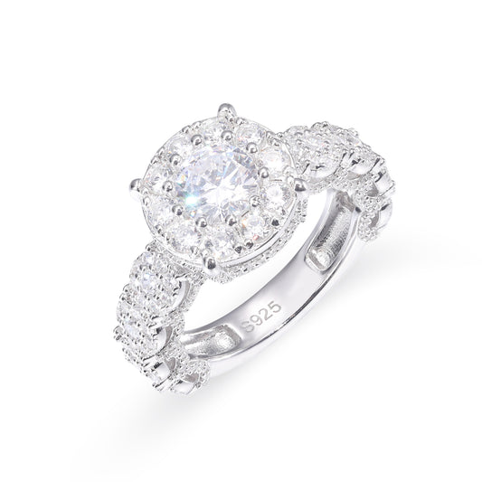 925 Silver Moissanite Round Halo Link Ring TQR0316
