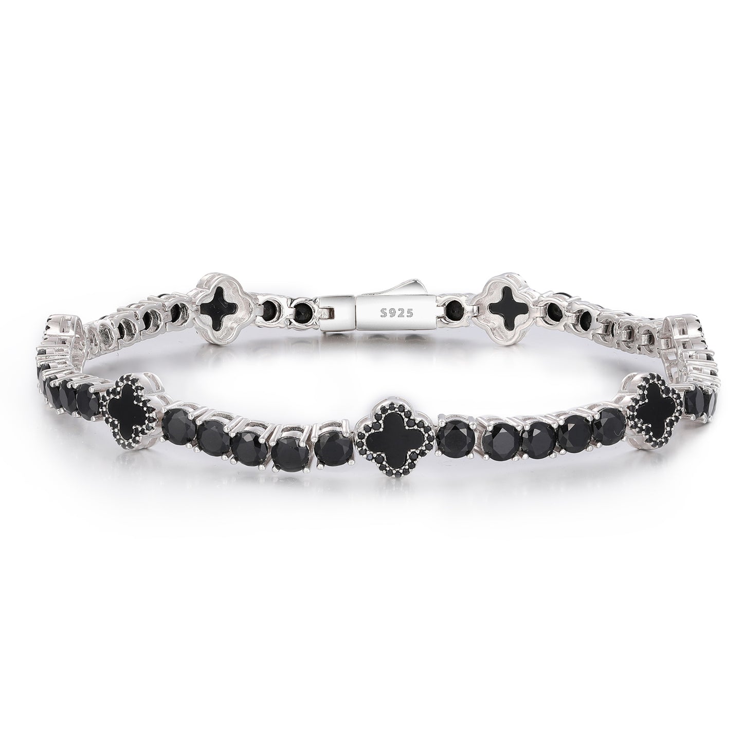 925 Silver Moissanite Black Clover Tennis Bracelet TQB0163