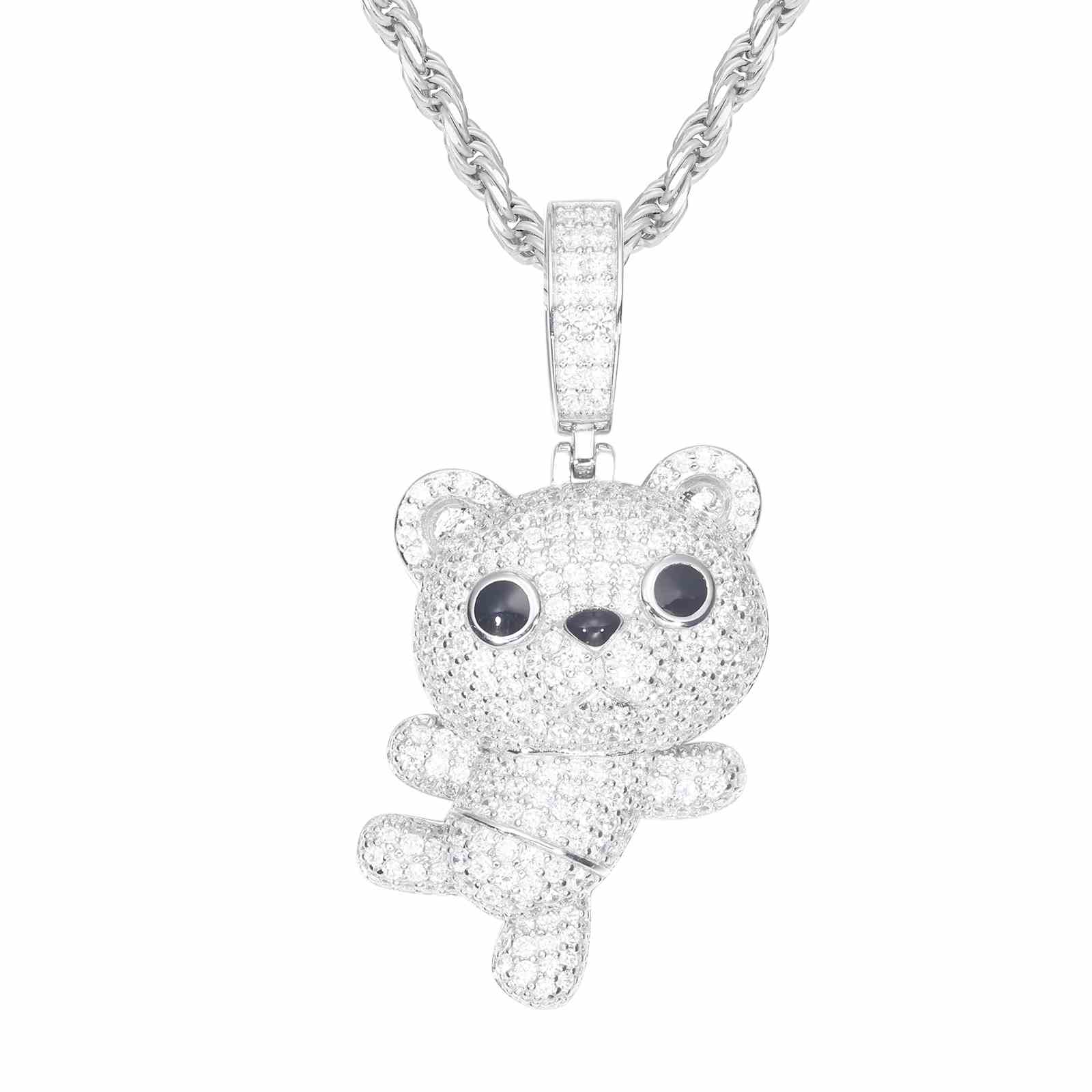 Micro Moissanite Dancing Little Bear Pendant