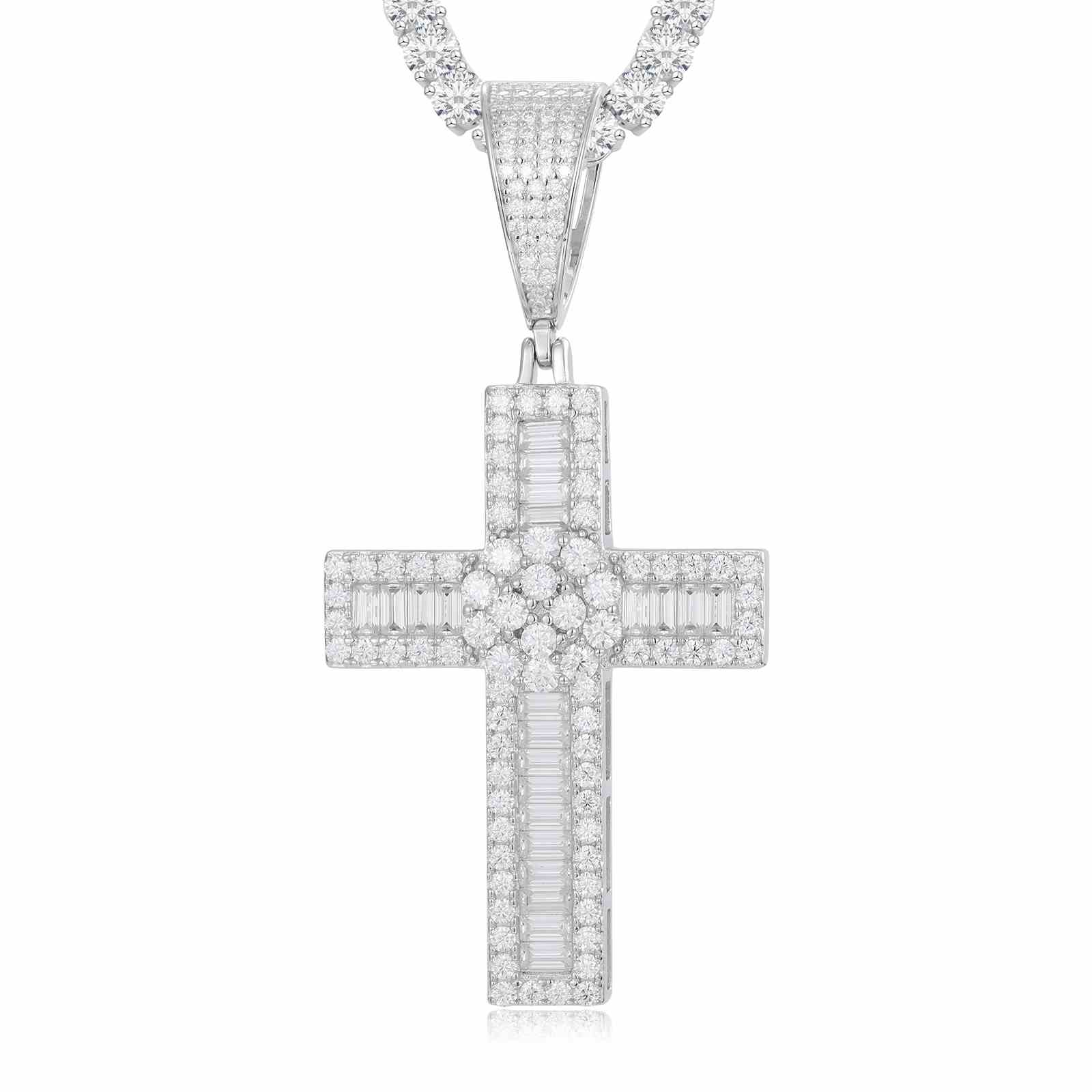 Flower Baguette Cross Pendant